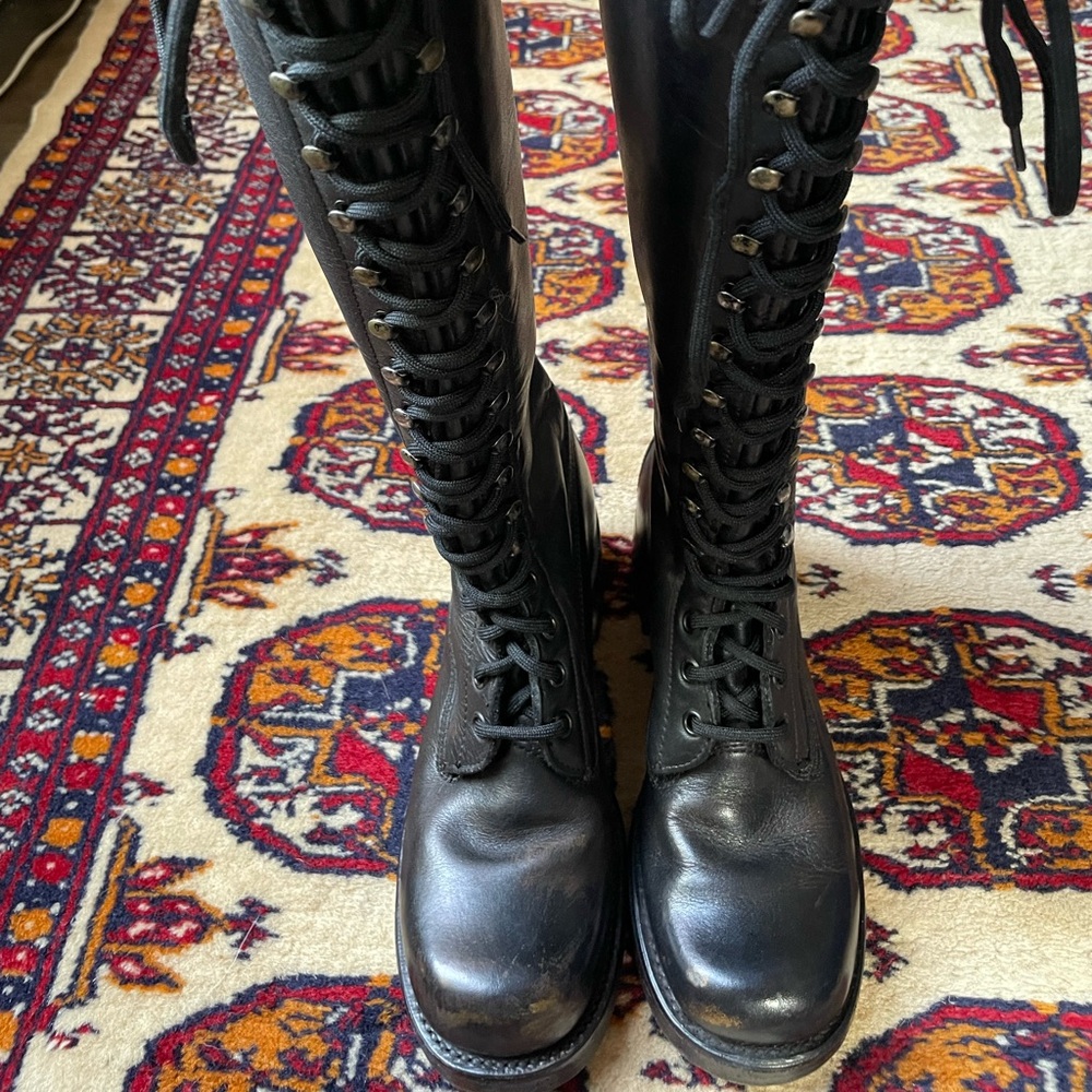 FRYE USA made Vintage Black leather lace boots size 5